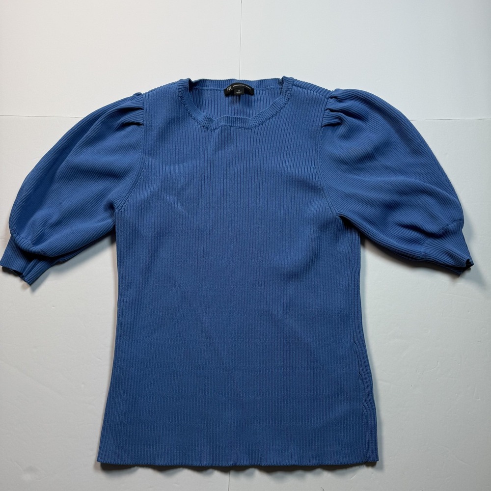 INC International Concepts Sweater Womens XL Blue Ribbed Puff Sleeve Knit Top